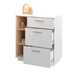 Sideboard "Beatrice" Weiß/Sonoma 79.6 X 88 Cm Mit 3 Schubladen Vicco -Möbel Store m4104 07 ol