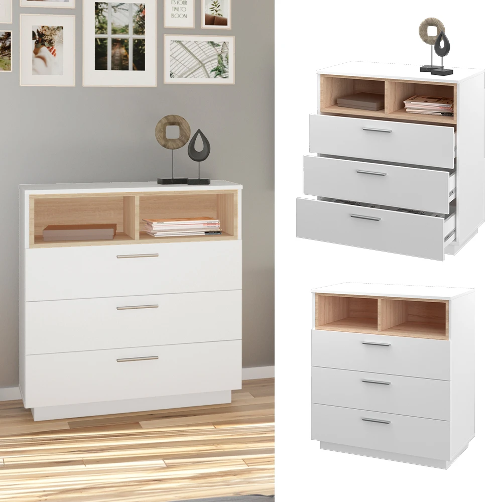 Sideboard "Beatrice" Weiß/Sonoma 79.6 X 88 Cm Mit 3 Breiten Schubladen Vicco 4 Sideboard "Beatrice" Weiß/Sonoma 79.6 X 88 Cm Mit 3 Breiten Schubladen Vicco – Bild 2