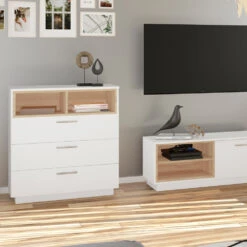 Sideboard "Beatrice" Weiß/Sonoma 79.6 X 88 Cm Mit 3 Breiten Schubladen Vicco 12 Sideboard "Beatrice" Weiß/Sonoma 79.6 X 88 Cm Mit 3 Breiten Schubladen Vicco -Möbel Store m4106 04 ol