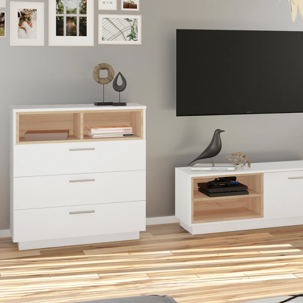 Sideboard "Beatrice" Weiß/Sonoma 79.6 X 88 Cm Mit 3 Breiten Schubladen Vicco 6 Sideboard "Beatrice" Weiß/Sonoma 79.6 X 88 Cm Mit 3 Breiten Schubladen Vicco – Bild 4