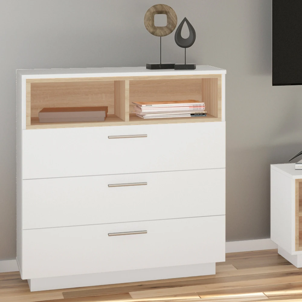 Sideboard "Beatrice" Weiß/Sonoma 79.6 X 88 Cm Mit 3 Breiten Schubladen Vicco 7 Sideboard "Beatrice" Weiß/Sonoma 79.6 X 88 Cm Mit 3 Breiten Schubladen Vicco – Bild 5