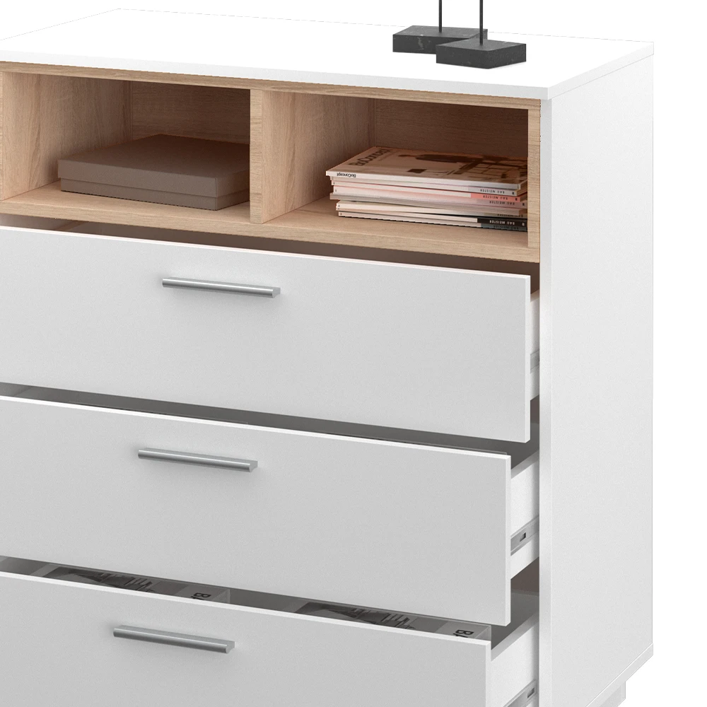 Sideboard "Beatrice" Weiß/Sonoma 79.6 X 88 Cm Mit 3 Breiten Schubladen Vicco 8 Sideboard "Beatrice" Weiß/Sonoma 79.6 X 88 Cm Mit 3 Breiten Schubladen Vicco – Bild 6