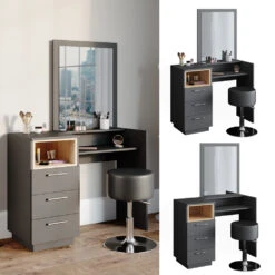 Schminktisch "Beatrice" Anthrazit/Eiche 100 Cm Mit Hocker Vicco -Möbel Store m4107 hs 02 ol