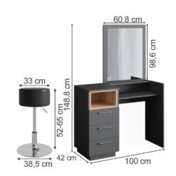 Schminktisch "Beatrice" Anthrazit/Eiche 100 Cm Mit Hocker Vicco -Möbel Store m4107 hs 03 ol
