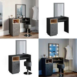 Schminktisch "Beatrice" Anthrazit/Eiche 100 Cm Mit Hocker Vicco -Möbel Store m4107 hs 08 ol