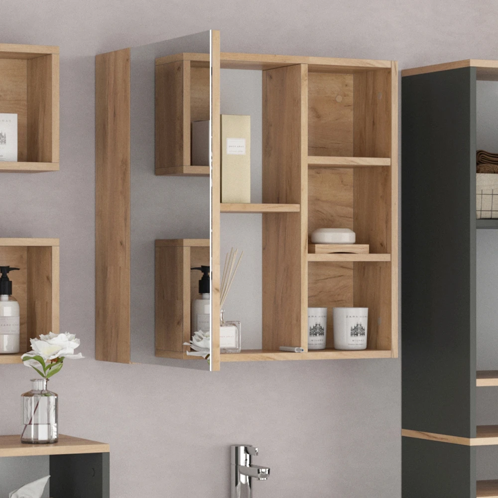 Bad Spiegelschrank "Senyo" Anthrazit/Goldkraft Eiche 62 X 64 Cm Vicco 7 Bad Spiegelschrank "Senyo" Anthrazit/Goldkraft Eiche 62 X 64 Cm Vicco – Bild 5