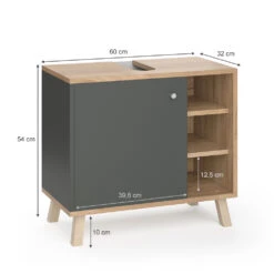 Waschbeckenunterschrank "Senyo" Anthrazit/Goldkraft Eiche 60 X 54 Cm Vicco -Möbel Store m4118 03 ol