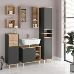 Waschbeckenunterschrank "Senyo" Anthrazit/Goldkraft Eiche 60 X 54 Cm Vicco -Möbel Store m4118 04 ol