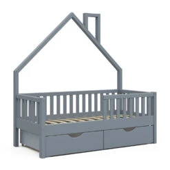 Hausbett "Noemi" Anthrazit 70x140 Cm Mit 2 Schubladen Vitalispa