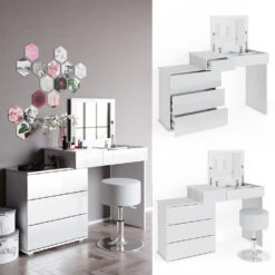 Schminktisch "Lotos" Weiß 117 Cm Mit Hocker Vicco -Möbel Store m4178 hw 02 ol