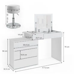 Schminktisch "Lotos" Weiß 117 Cm Mit Hocker Vicco -Möbel Store m4178 hw 03 ol