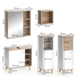 Badmöbel Set "Senyo" Weiß/Sonoma 5 Teile, Mit Regalen Vicco 11 Badmöbel Set "Senyo" Weiß/Sonoma 5 Teile, Mit Regalen Vicco -Möbel Store m4180 03 ol