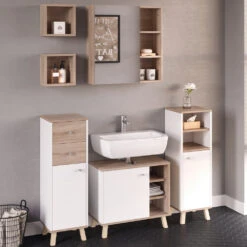 Badmöbel Set "Senyo" Weiß/Sonoma 5 Teile, Mit Regalen Vicco 12 Badmöbel Set "Senyo" Weiß/Sonoma 5 Teile, Mit Regalen Vicco -Möbel Store m4180 04 ol