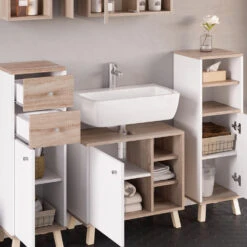 Badmöbel Set "Senyo" Weiß/Sonoma 5 Teile, Mit Regalen Vicco 13 Badmöbel Set "Senyo" Weiß/Sonoma 5 Teile, Mit Regalen Vicco -Möbel Store m4180 05 ol