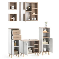 Badmöbel Set "Senyo" Weiß/Sonoma 5 Teile, Mit Regalen Vicco 15 Badmöbel Set "Senyo" Weiß/Sonoma 5 Teile, Mit Regalen Vicco -Möbel Store m4180 07 ol