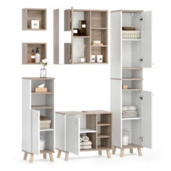 Badmöbel Set "Senyo" Weiß/Sonoma 5 Teile, Mit Hochschrank Vicco -Möbel Store m4181 07 ol