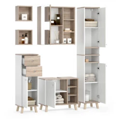 Badmöbel Set "Senyo" Weiß/Sonoma 5 Teile Vicco -Möbel Store m4182 07 ol