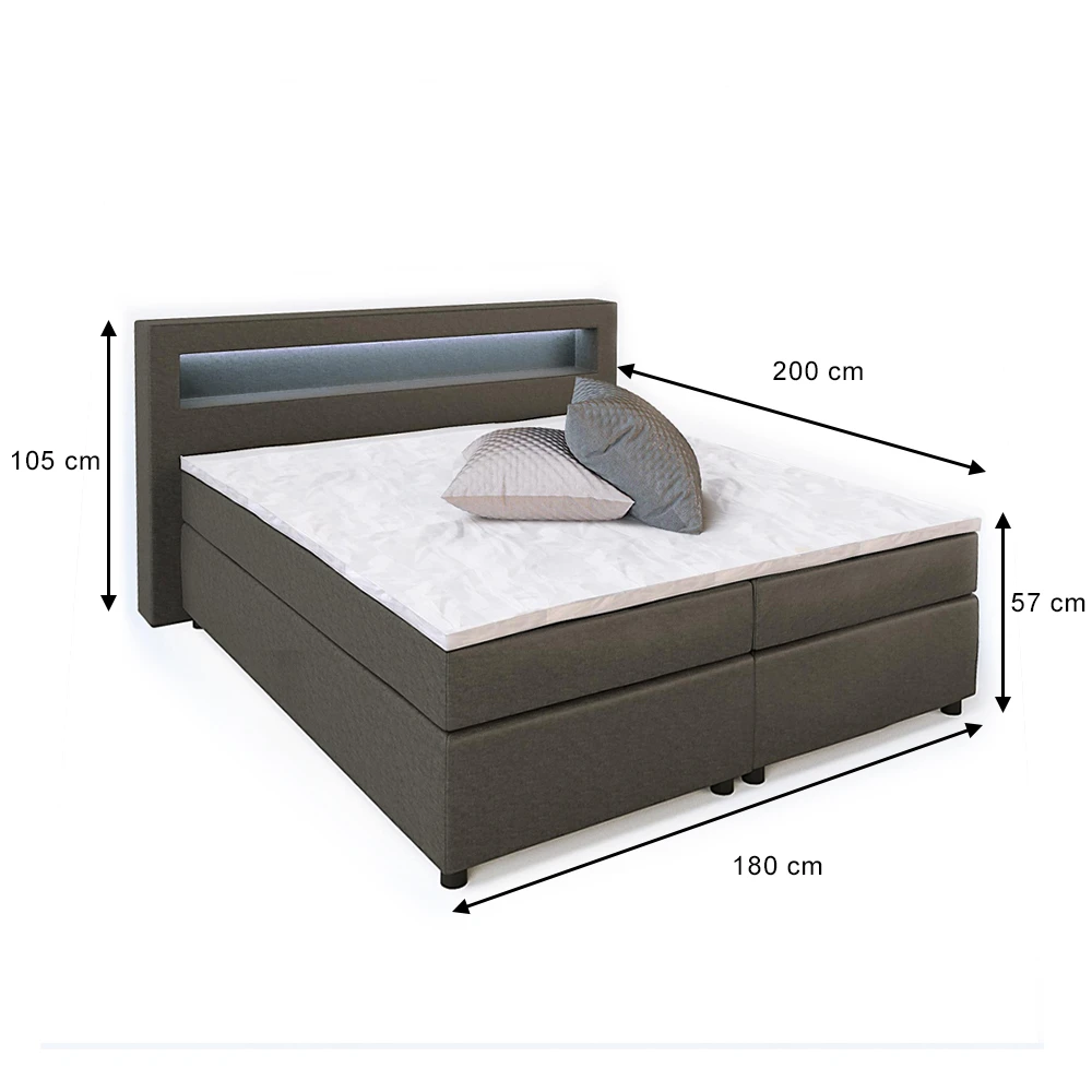 Boxspringbett Grau 200 X 180 Cm Mit LED Beleuchtung Vitalispa 5 Boxspringbett Grau 200 X 180 Cm Mit LED Beleuchtung Vitalispa – Bild 3