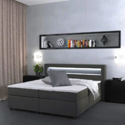 Boxspringbett Grau 200 X 180 Cm Mit LED Beleuchtung Vitalispa 13 Boxspringbett Grau 200 X 180 Cm Mit LED Beleuchtung Vitalispa -Möbel Store m419 04 ol