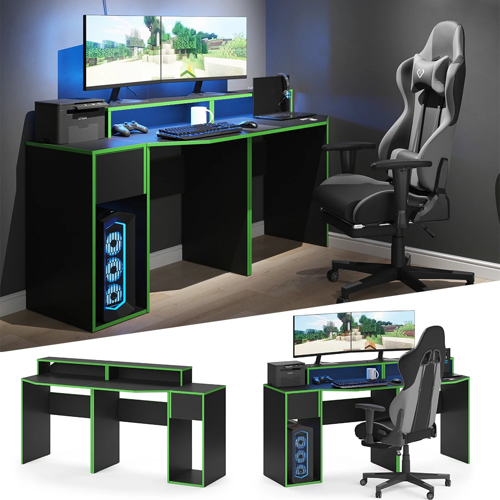 Gaming Tisch "Kron" Grün/Schwarz 170 X 60 Cm Vicco 4 Gaming Tisch "Kron" Grün/Schwarz 170 X 60 Cm Vicco – Bild 2