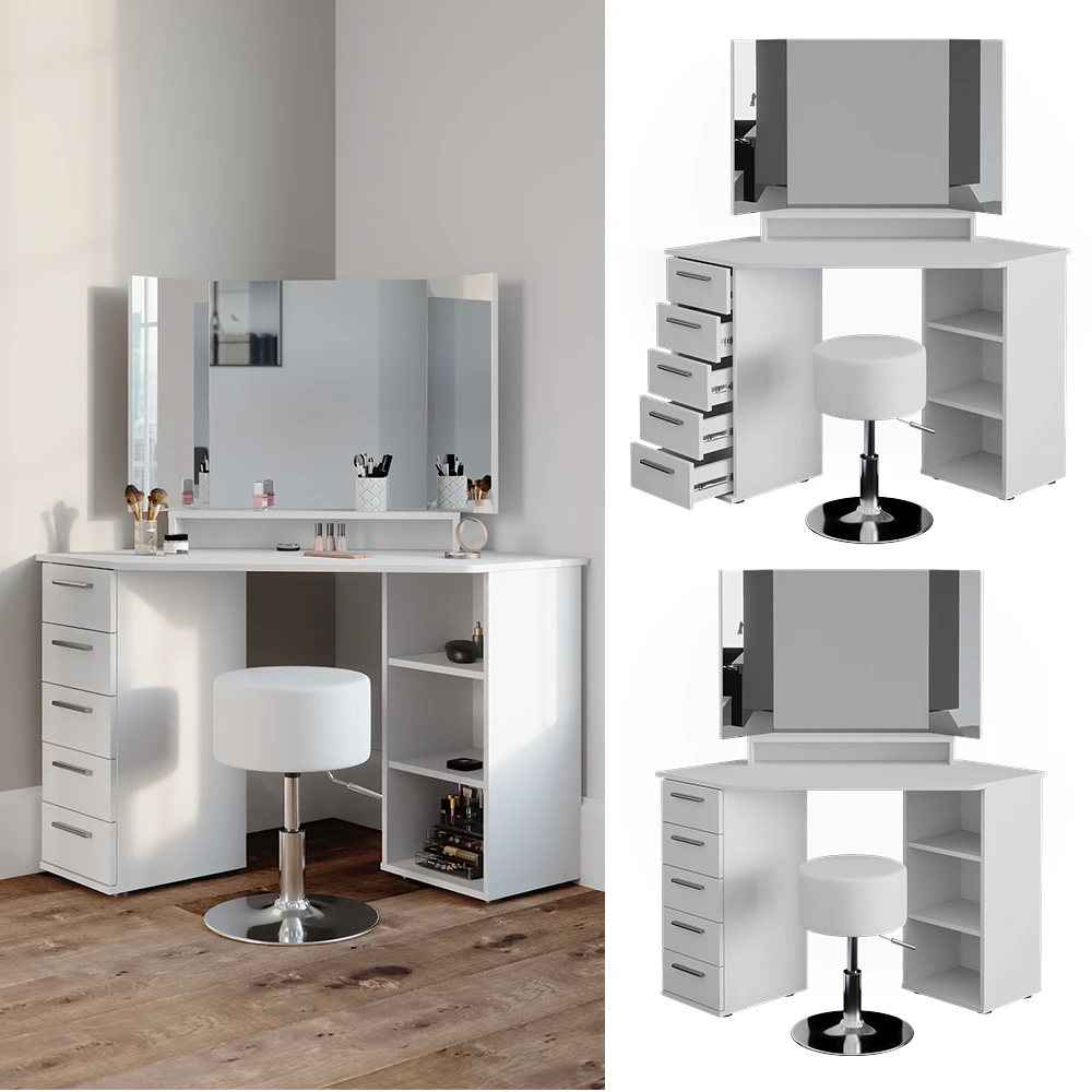 Eckschminktisch "Sofia" Weiß 128 Cm Mit Hocker Vicco 4 Eckschminktisch "Sofia" Weiß 128 Cm Mit Hocker Vicco – Bild 2