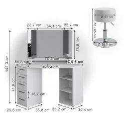 Eckschminktisch "Sofia" Weiß 128 Cm Mit Hocker Vicco 11 Eckschminktisch "Sofia" Weiß 128 Cm Mit Hocker Vicco -Möbel Store m4255 hw 03 ol