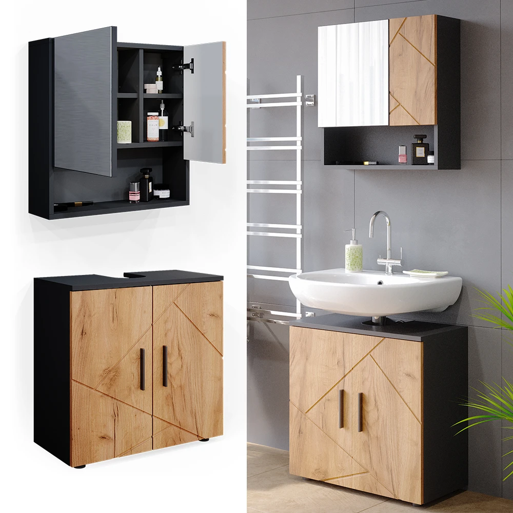 Badmöbel Set "Irma" Anthrazit/Eiche 2 Teile, Unterschrank 60 Cm Vicco 4 Badmöbel Set "Irma" Anthrazit/Eiche 2 Teile, Unterschrank 60 Cm Vicco – Bild 2