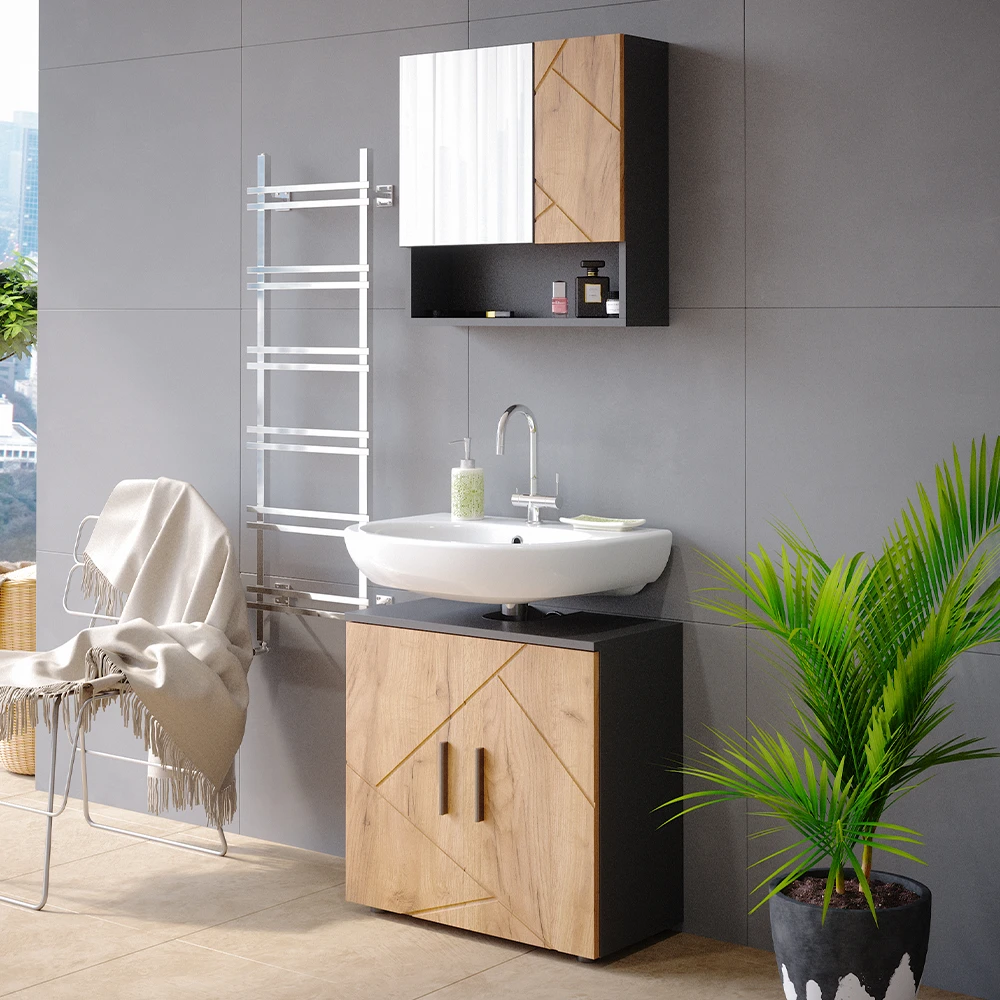 Badmöbel Set "Irma" Anthrazit/Eiche 2 Teile, Unterschrank 60 Cm Vicco 6 Badmöbel Set "Irma" Anthrazit/Eiche 2 Teile, Unterschrank 60 Cm Vicco – Bild 4