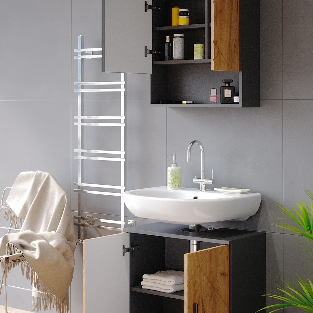 Badmöbel Set "Irma" Anthrazit/Eiche 2 Teile, Unterschrank 60 Cm Vicco 7 Badmöbel Set "Irma" Anthrazit/Eiche 2 Teile, Unterschrank 60 Cm Vicco – Bild 5