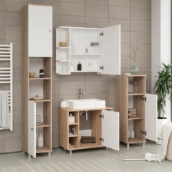 Waschbeckenunterschrank "Fynn" Sonoma/Weiß 60 X 54 Cm Vicco -Möbel Store m465 04 ol