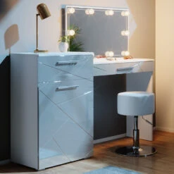 Schminktisch "Irma" Weiß 135 Cm Mit LED Beleuchtung Und Hocker Vicco -Möbel Store m4712 hw l 05 ol