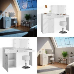 Schminktisch "Irma" Weiß 135 Cm Mit LED Beleuchtung Und Hocker Vicco -Möbel Store m4712 hw l 08 ol