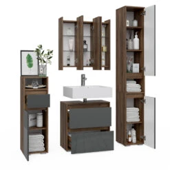 Badmöbel Set "Majest" Anthrazit/Nussbaum 4 Teile Vicco -Möbel Store m4767 07 ol