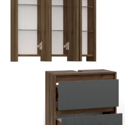 Badmöbel Set "Majest" Anthrazit/Nussbaum 2 Teile Vicco -Möbel Store m4768 06 ol