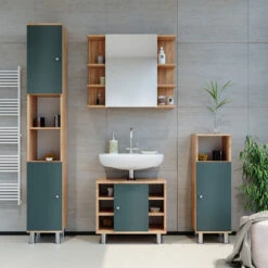 Badmöbel Set "Fynn" Grün/Goldkraft Eiche 3 Teile, Mit Midischrank Vicco 12 Badmöbel Set "Fynn" Grün/Goldkraft Eiche 3 Teile, Mit Midischrank Vicco -Möbel Store m4771 04 ol