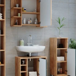 Badmöbel Set "Fynn" Grün/Goldkraft Eiche 3 Teile, Mit Midischrank Vicco 13 Badmöbel Set "Fynn" Grün/Goldkraft Eiche 3 Teile, Mit Midischrank Vicco -Möbel Store m4771 05 ol