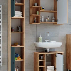 Badmöbel Set "Fynn" Grün/Goldkraft Eiche 3 Teile, Mit Hochschrank Vicco -Möbel Store m4772 05 ol