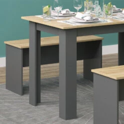 Esstisch Set "Sentio" Anthrazit/Goldkraft Eiche 110 X 70 Cm Mit 2 Bänken Vicco -Möbel Store m4782 05 ol