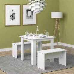 Esstisch Set "Sentio" Weiß 80 X 80 Cm Mit 2 Bänken Vicco -Möbel Store m4783 04 ol