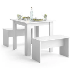 Esstisch Set "Sentio" Weiß 80 X 80 Cm Mit 2 Bänken Vicco -Möbel Store m4783 07 ol