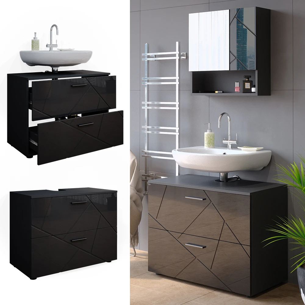 Waschbeckenunterschrank "Irma" Anthrazit Hochglanz 80 X 59 Cm Vicco 4 Waschbeckenunterschrank "Irma" Anthrazit Hochglanz 80 X 59 Cm Vicco – Bild 2