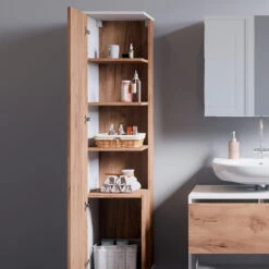 Badschrank "Kate" Weiß/Eiche 35 X 152 Cm Vicco -Möbel Store m4931 05 ol