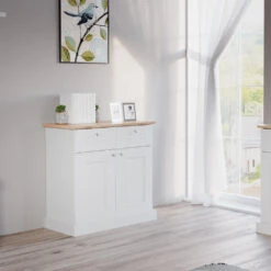 Sideboard "Bergamo" Weiß/Eiche 83 X 84 Cm Vicco 13 Sideboard "Bergamo" Weiß/Eiche 83 X 84 Cm Vicco -Möbel Store m4961 04 ol