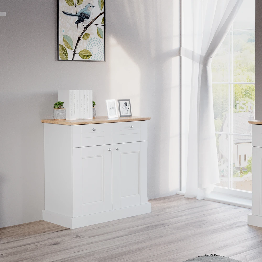 Sideboard "Bergamo" Weiß/Eiche 83 X 84 Cm Vicco 6 Sideboard "Bergamo" Weiß/Eiche 83 X 84 Cm Vicco – Bild 4