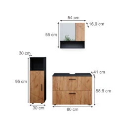 Badmöbel Set "Irma" Anthrazit/Eiche 3 Teile, Mit Midischrank Vicco -Möbel Store m4988 03 ol