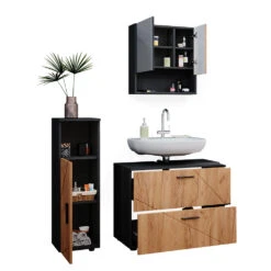Badmöbel Set "Irma" Anthrazit/Eiche 3 Teile, Mit Midischrank Vicco -Möbel Store m4988 07 ol
