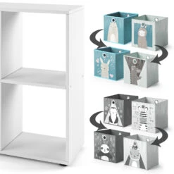 Kinderregal "Tetra" Weiß 72 X 72.6 Cm Mit 4 Faltboxen Vicco -Möbel Store m499 fb2050 51 06 ol