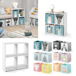 Kinderregal "Tetra" Weiß 72 X 72.6 Cm Mit 4 Faltboxen Vicco -Möbel Store m499 fb2050 51 08 ol