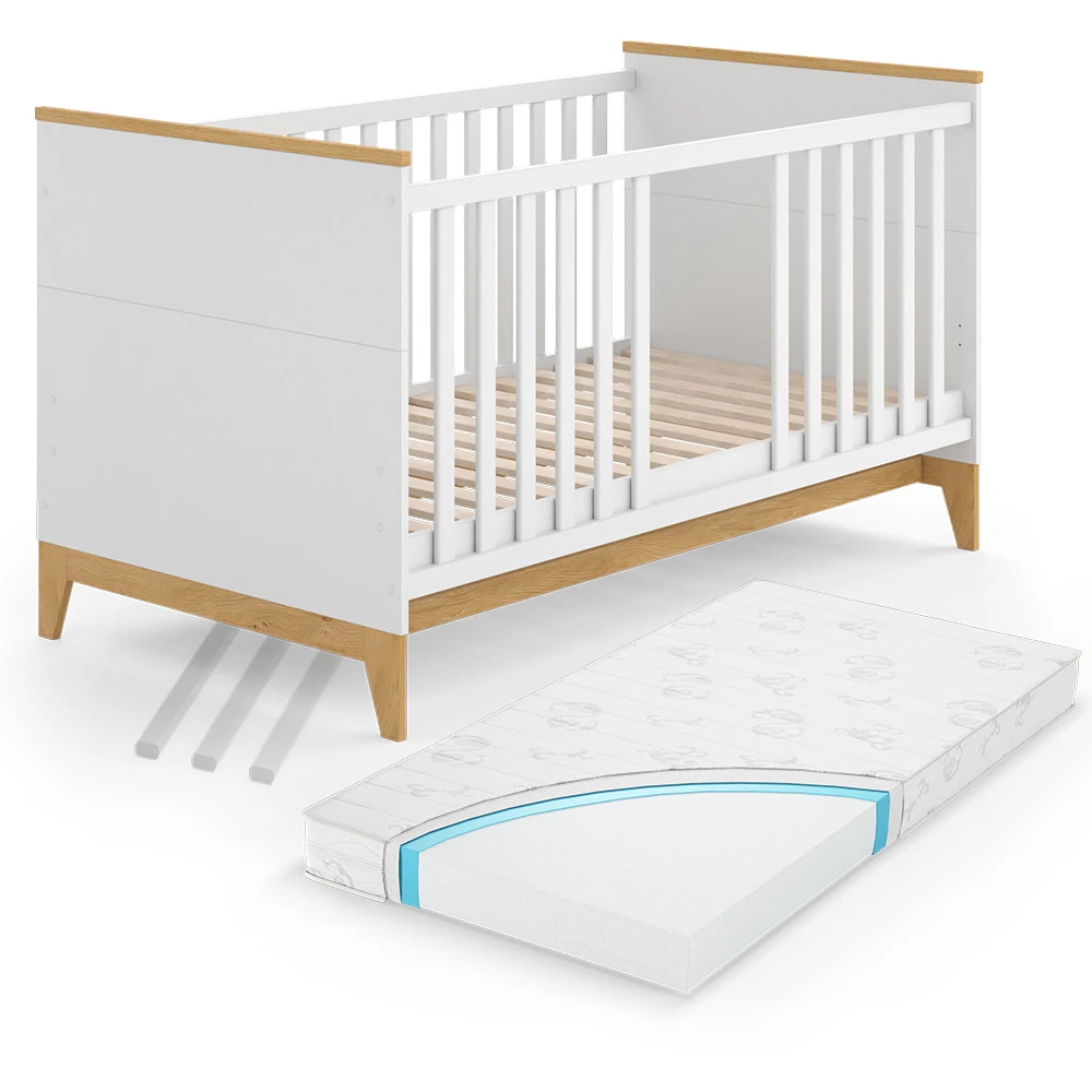 Babybett "Malia" Weiß/Eiche 80x140 Cm Mit Matratze Vitalispa 3 Babybett "Malia" Weiß/Eiche 80x140 Cm Mit Matratze Vitalispa