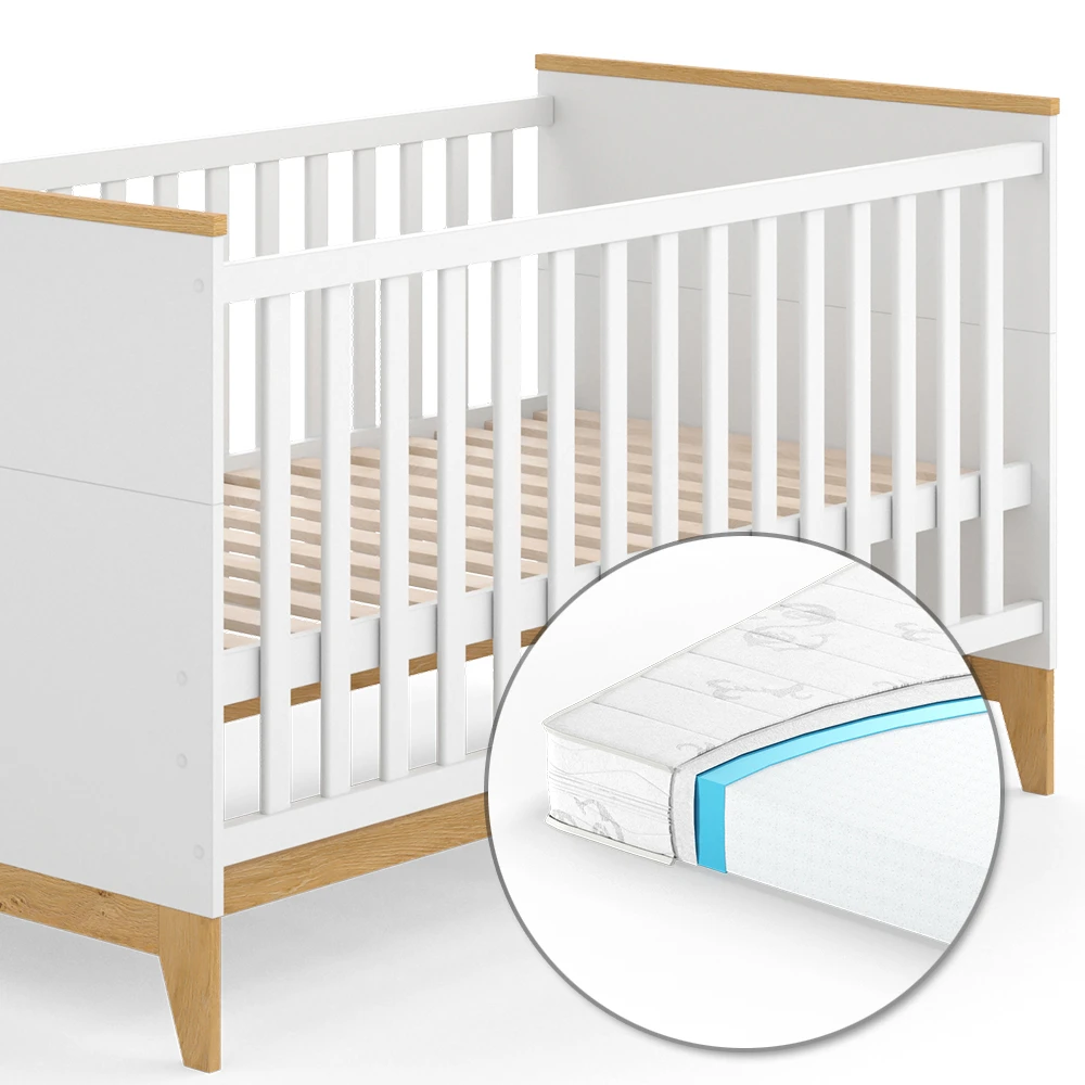 Babybett "Malia" Weiß/Eiche 80x140 Cm Mit Matratze Vitalispa 8 Babybett "Malia" Weiß/Eiche 80x140 Cm Mit Matratze Vitalispa – Bild 6